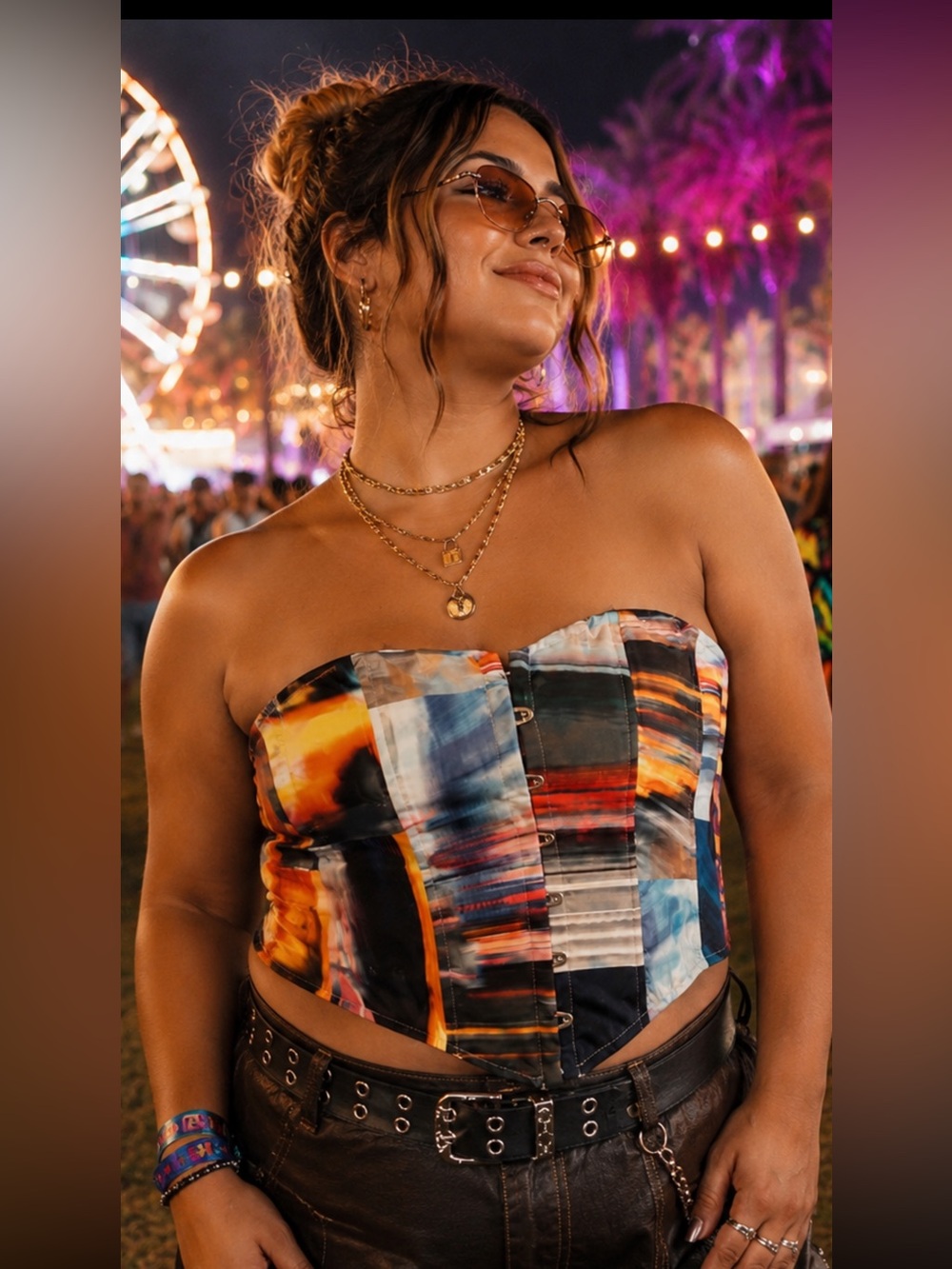 NWT AKIRA Abstract Print Corset Top • XL • Festival Clubwear Y2K • Bustier